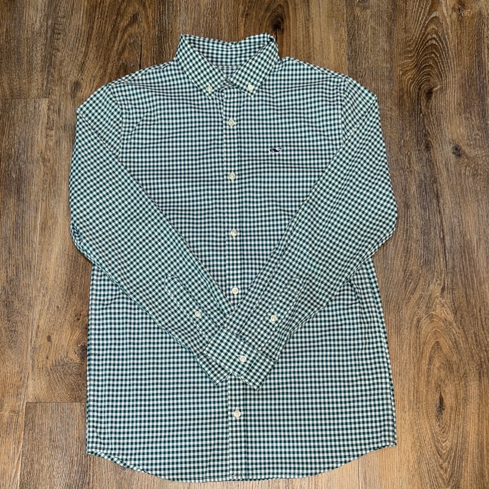 Vineyard Vines Boys Green Checkered Button Down Shirt
